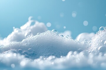 Poster - Glistening white bubbles form soft foam that floats gently in a calm, peaceful environment, capturing the essence of serenity