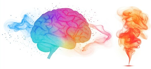 Poster - colorful brain illustration with smoke effects representing creativity and thought processes