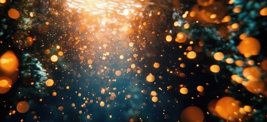 Poster - Underwater light rays illuminating floating particles in serene ocean environment