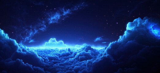 Poster - Stunning Night Sky Over Illuminated Clouds with Stars and Galaxy View