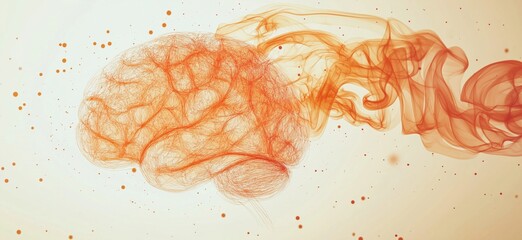 Poster - abstract representation of brain with flowing orange lines and particles for creative concepts
