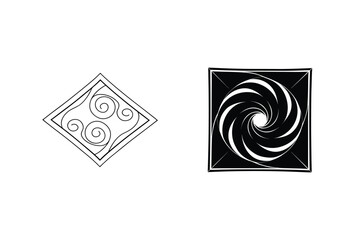 Poster - Abstract Black And White Square Art Designs With Spiral And Swirls