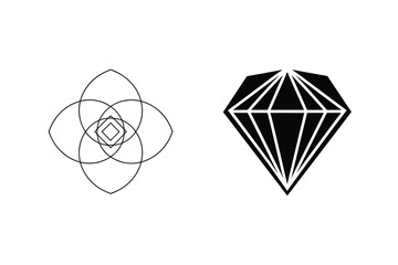 Poster - Elegant Minimalist Diamond And Geometric Floral Arrangement In Black And White