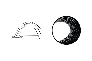 Poster - Simple Vector Illustration Of A Water Fountain And An Abstract Black And White Circle