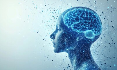 Poster - Digital representation of human brain with neural connections and data visualization