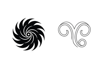 Poster - Black And White Abstract Spiral Vector Graphic Illustration With Aries Zodiac Symbol