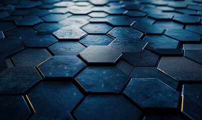 Poster - Hexagonal tile pattern with dark textures and subtle lighting effects