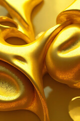 Wall Mural - Golden drink in a glass with ice and water, abstract art of a hand holding a statue, with blue light reflecting off the isolated golden surface