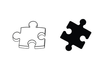 Poster - Puzzle Piece Outline And Silhouette On A White Background