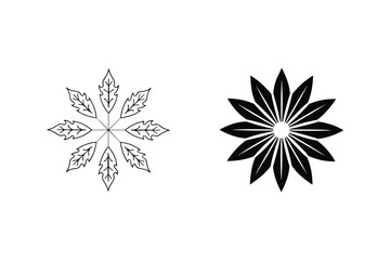 Poster - Floral Vector Mandala Design With Leaves And Geometric Petals Black And White