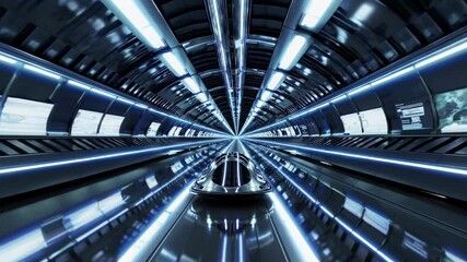 Leinwandbilder - High-speed transport system showcases futuristic tunnel design with sleek vehicle in motion at night