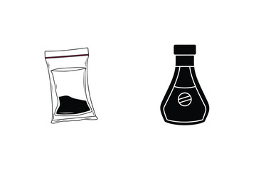Poster - Two Isolated Outline Black And White Illustrations Of Bag And Bottle
