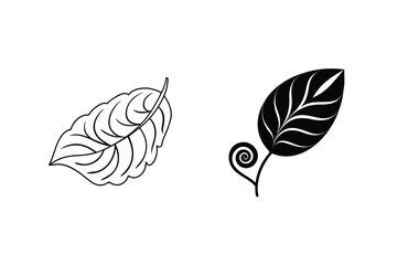 Poster - Black And White Minimalist Leaf Line Art Vector Illustration Set