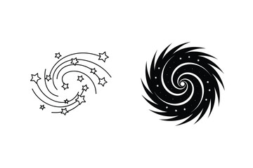 Poster - Abstract Starry Galaxy Swirls Black And White Vector Illustration Cosmic Space