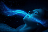A conceptual image of a person sleeping, with an overlay of a blocked airway illustrating obstructive sleep apnea
