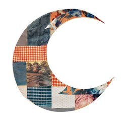 Crescent collage cutout patchwork astronomy disk.
