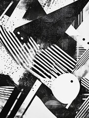 Poster - Abstract Black and White Geometric Design - A striking monochrome abstract featuring geometric shapes, stripes, and textured elements. Perfect for modern design projects