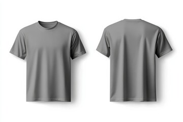 Poster - Casual grey t-shirt for versatile styling with jeans and shorts displayed from front and back on a plain white background