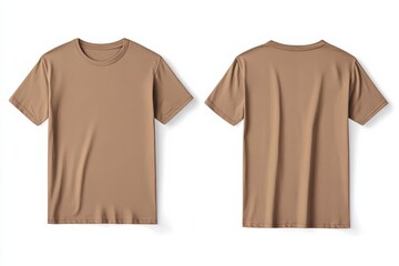 Poster - Classic brown t-shirt showcasing a minimalistic style viewed from front and back on a white background ideal for versatile fashion choices