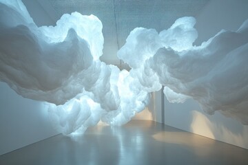 Aufkleber - Striking installation of ethereal cloud-like forms fills radiant gallery space inviting exploration and wonder