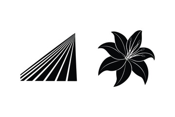 Poster - Abstract Black Geometric Element And Lily Flower On White Background Vector Graphic