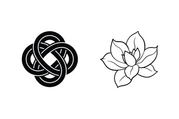 Poster - Minimalist Celtic Knot And Floral Outline Black And White Design Elements