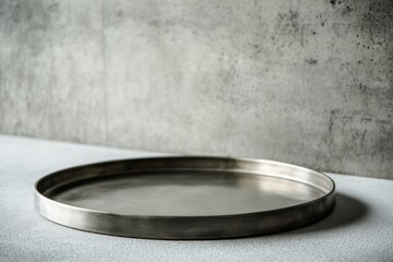 Poster - Shiny metal tray resting on a textured surface highlighting craftsmanship and simplicity