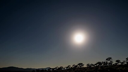Poster - Bright sun shining over hills during clear afternoon sky in serene landscape
