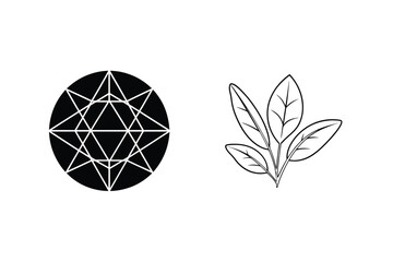 Poster - Geometric Symbol And Plant Illustration On White Background Minimalist Design