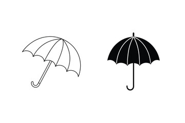 Poster - Two Umbrella Icons In Black And White Outline And Filled Silhouette Style