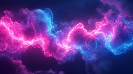Poster - Abstract Neon Cloud Formation - Pink and blue energy swirls, symbolizing creativity, imagination, power, dreams, and cosmic energy. A vibrant, abstract artwork