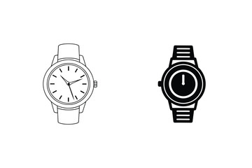 Poster - Two Watch Icons Minimalist Timepiece Wristwatch Design Clock Illustrations