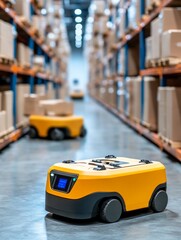 Poster - automated robotics in modern warehousing - high-tech warehouse automation, showcasing efficient pack
