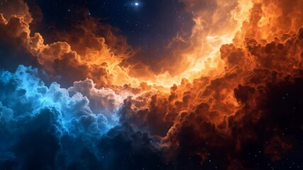 Wall Mural - An awe-inspiring display of cosmic clouds reveals dynamic swirls of orange and blue hues. These formations create a mesmerizing sight in deep space, highlighting the beauty of the universe