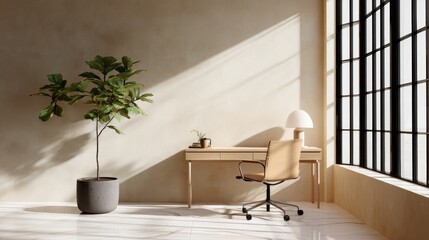 Poster - Modern Minimalist Architecture,Blank white poster mockup in a modern living room with minimalist decor and clean lines