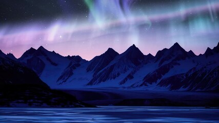 Wall Mural - alaska aurora and milky way galaxy celestial dance time lapse above glaciers generative ai