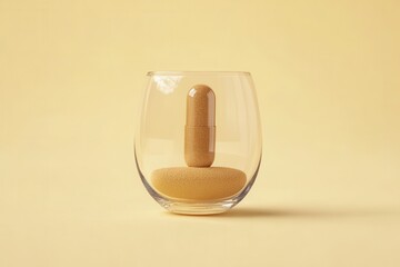 Aufkleber - Capsule resting on a sponge inside a glass container with a soft yellow background