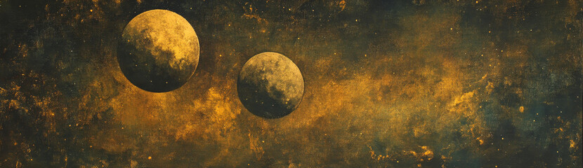Wall Mural - celestial dance two moons golden cosmos - two celestial bodies dance in a golden cosmos, symbolizing