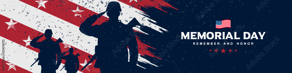 Happy Memorial day banner background vector text logo with Silhouette ...