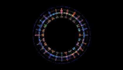 Poster - Dynamic visualization of human figures in circular arrangement artistic display dark background abstract concept digital art