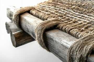Poster - Rustic wooden structure with thick rope woven into the design, showcasing craftsmanship and texture.