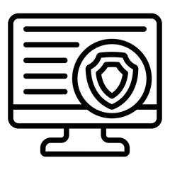 Fototapete - Monitor with safety emblem line icon, data protection concept. Vector graphics. Display with secured data, computer sign on white background, style mobile or design.
