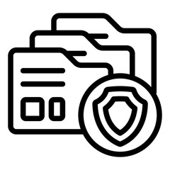 Fototapete - Secured files folder line icon, data protection concept. Vector graphics. Shield with file folders, safety sign on white background, style mobile or design.