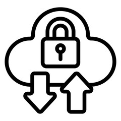 Fototapete - Cloud with lock and arrows line icon, data protection concept. Vector graphics. Secure cloud uploading, storage sign on white background, style mobile or design.