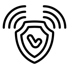 Fototapete - Wiireless connection secure point line icon, data protection concept. Vector graphics. Shield with checkmark and signal, safety sign on white background, style mobile or design.