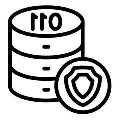 Fototapete - Hard disks secure array line icon, data protection concept. Vector graphics. Data array with shield, storage sign on white background, style mobile or design.