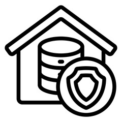 Fototapete - House with data storage line icon, data protection concept. Vector graphics. Disks array storage, building sign on white background, style mobile or design.