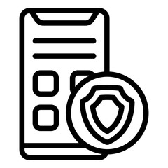 Fototapete - Smartphone with shield line icon, data protection concept. Vector graphics. Phone with secured apps, safety sign on white background, style mobile or design.