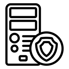 Fototapete - Computer case with shield line icon, data protection concept. Vector graphics. System unit, safety sign on white background, style mobile or design.