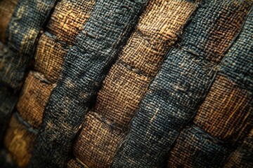 Aufkleber - Close-up of intricate woven fabric with alternating dark and light brown stripes, showcasing texture and craftsmanship.